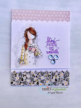Floral Planner Gal card with 'stay cozy & feel the warmth' and teal gems