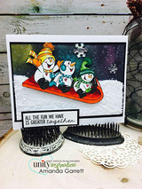 Night-sky snow scene card with the sledding snowmen and 'All the fun we have is greater together.'