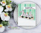 Clean white card featuring the small sledding snowmen trio and a fun striped panel.