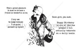 Black-and-white Damn Girl stamp set by Joslyn Nielson: a glamorous vintage lady with sassy birthday sentiments.