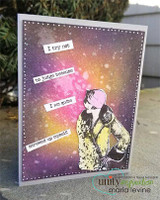 Galaxy-toned card with the vintage lady, 'I try not to judge because I am quite screwed up myself.'