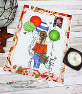 Floral-bordered card with the angiegirl holding balloons — happy birthday script