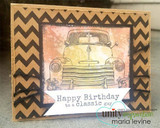 Kraft card with the vintage truck in a black chevron frame and "Happy Birthday to a classic guy"