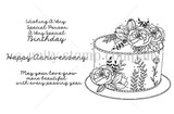 A single tiered cake decorated with blossoms, alongside the sentiments 'Happy Anniversary', 'May your love grow more beautiful with every passing year' and 'Wishing a very special person a very special birthday.'
