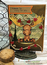 Card with the baby moose on kraft with red hearts and 'I moose be crazy for you.'