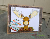 Card with the baby moose over striped paper and 'I moose be crazy for you.'