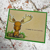 Card with the little moose on kraft with a green border and 'it moose be your birthday.'