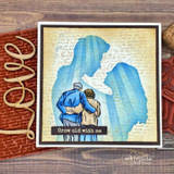 An older couple walking arm in arm hand-stamped on a card and lettered "Your love inspires."