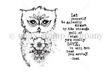 What You Really Love red rubber stamp set: an ornate folk art owl with patterned feathers and a flower, plus the Rumi sentiment 'Let yourself be silently drawn by the strange pull of what you really love. It will not lead you astray'.