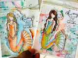 Two rainbow-inked panels held in hand, each with the mermaid colored in bright oranges and teals with the presence-of-wonder sentiment.