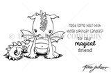 The Cuddlebug Dragon red rubber set by Tierra Jackson: mama dragon with baby plus 'to my magical friend' and birthday-candles sentiments.