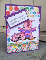 Rainbow alphabet-paper card with pink and purple dragons and the candles sentiment.