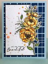 Golden blooms over navy grid die-cut — 'you are forever Beautiful' script