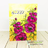 Vivid magenta flowers on sunny yellow watercolor card with forever beautiful sentiment