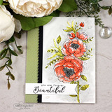 Coral flowers on a white panel with green ribbon edge — you are forever beautiful