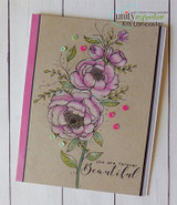 Lilac flowers on kraft card with pink ribbon edge — forever beautiful