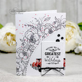Black and white floral border card — 'wishing you the greatest of birthdays ever'