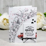 Black and white floral border card, 'wishing you the greatest of birthdays ever'
