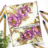 Plum flowers on vintage collage background — thinking of you and sending love and support