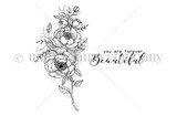 You Are Forever Beautiful red rubber stamp art by Angie Blom. Tall flower stem with script sentiment.