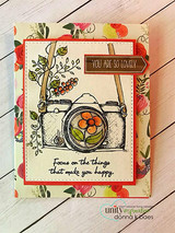 Card with the camera over a floral border and 'You are so lovely.'