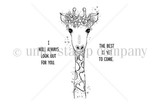 Second view of the red rubber stamp sheet: the flower-crowned giraffe and the sentiments 'I WILL ALWAYS LOOK OUT FOR YOU.' and 'THE BEST IS YET TO COME.'