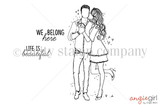 A red rubber stamp set of an embracing couple with love and anniversary sentiments.