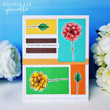 A bright color-block card featuring poppies and leaves, reading 'You were made to be courageous.'