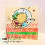 The teacup with pink flowers on a plaid card, captioned 'I think you're amazing.'