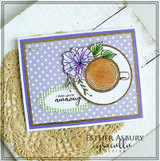 The teacup with a purple flower on a polka-dot card, captioned 'I think you're amazing.'