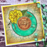 The coffee cup with a yellow bloom on a teal vintage card, captioned 'You will get through this, & it will make you stronger.'