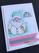 Clean card with the colored Santa and 'Have a holly jolly Christmas' over a pink strip.
