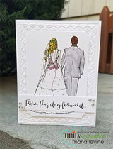 Embossed white card with the softly colored couple, 'From this day forward.'