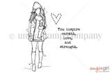 The Emerson Girl red rubber stamp shown as line art: a cozy AngieGirl in a coat and hat with 'You inspire warmth, love, and strength', by Angie Blom.