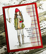 Emerson Girl mixed-media card, the AngieGirl figure colored over a bright watercolor and stenciled background.