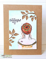 Kraft card with the flower-bun girl on a mint watercolor panel, die-cut leaves and 'You are Beautiful inside & out.'