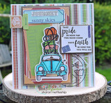 Layered card with the aqua packed car, 'Take pride in how far you have come'