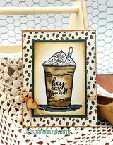 Kraft chicken-wire card with the coffee cup in a frame and a small script sentiment.