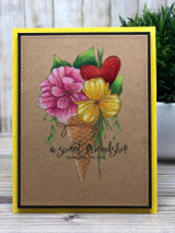 Kraft card with the floral ice-cream cone and 'a sweet friendship refreshes the soul.'