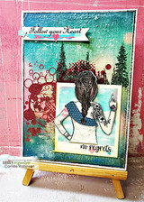 Teal and pink grunge card featuring the tattooed braided girl and 'no regrets'.