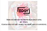 EDGY line 18+ adult-content warning splash graphic for the stamp set.
