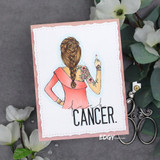 Card with the tattooed braided girl in coral over florals (paired with another set's sentiment).