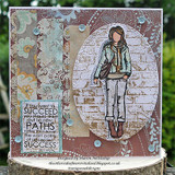 Fashion girl collage card over pale brick texture — paths of success sentiment