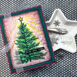 Christmas tree shining over pink brick background card. Shine your light.