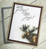 Card of the moose head in soft browns, 'it is not joy that makes us grateful, it is gratitude that makes us joyful.'