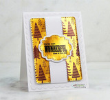 White card with the tree pattern tone-on-tone and a gold 'WONDERFUL' medallion.