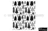 Line-art stamp of a repeating pattern of small pine trees filling the panel - Freshly Cut background.