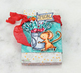 Handmade card featuring a sketchy-style mouse with a Special Delivery flag and a bucket of blooms, with the sentiment "Special delivery."
