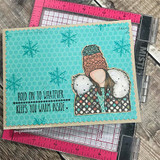 Aqua honeycomb card of the winter girl with 'Hold on to whatever keeps you warm inside.'