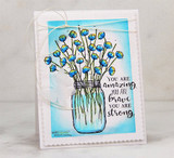 Blue watercolor card of the flower jar with 'You are amazing you are brave you are strong'